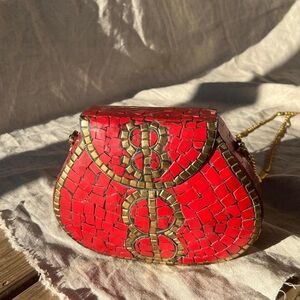 RAMLA Porte-Moi Mosaic Purse Red and Gold Handmade Brand New